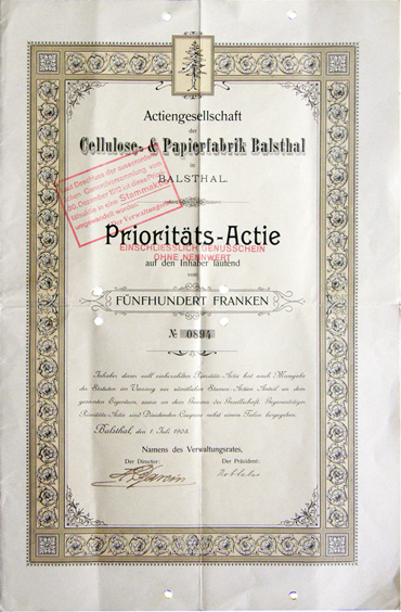 «Actiengesellschaft der Cellulose- & Papierfabrik Balsthal, 1903»